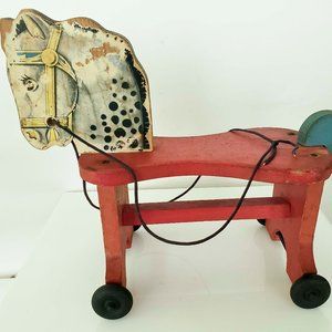 Antique Child's Wooden Toy Riding/Rolling Horse